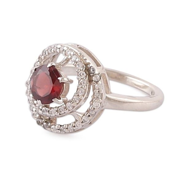 Alternate image for Rhodium-Plated Garnet Cocktail Ring with Cubic Zirconia Spirited Sparkle