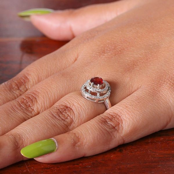 Alternate image for Rhodium-Plated Garnet Cocktail Ring with Cubic Zirconia Spirited Sparkle