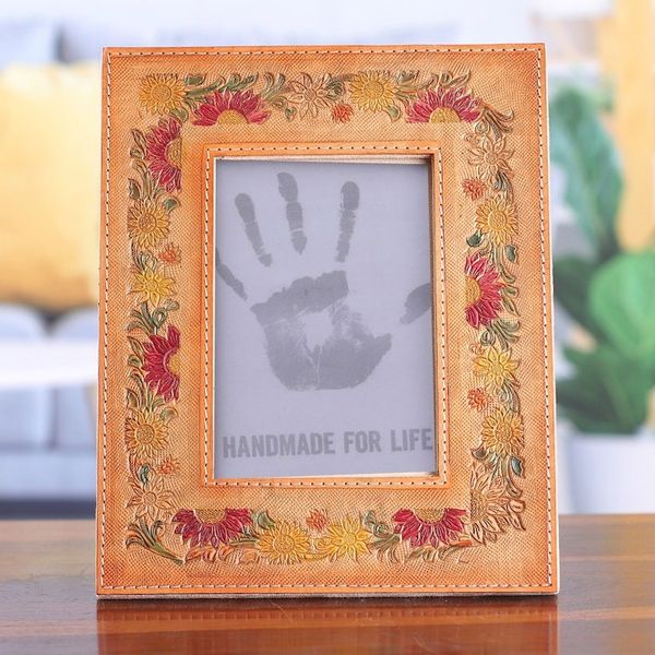 Alternate image for Embossed Floral Crimson and Orange Leather Photo Frame 4x6 Floral Memory