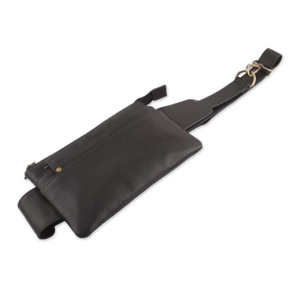 Alternate image for Handcrafted Black Leather Belt Bag with Adjustable Strap Handy Traveler
