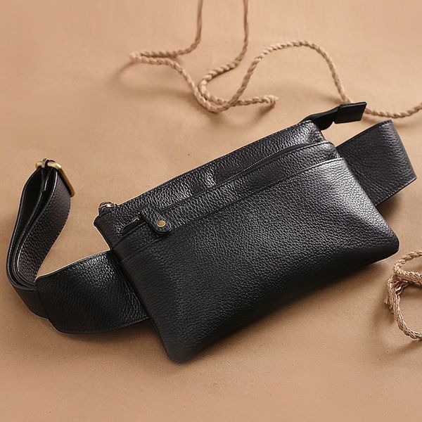 Alternate image for Handcrafted Black Leather Belt Bag with Adjustable Strap Handy Traveler
