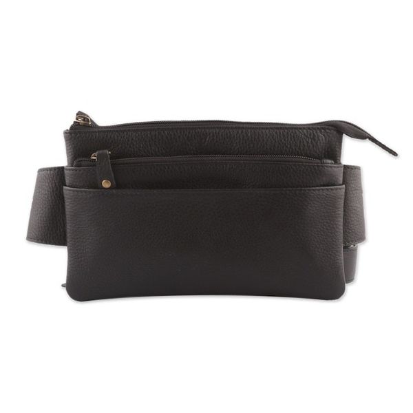Alternate image for Handcrafted Black Leather Belt Bag with Adjustable Strap Handy Traveler