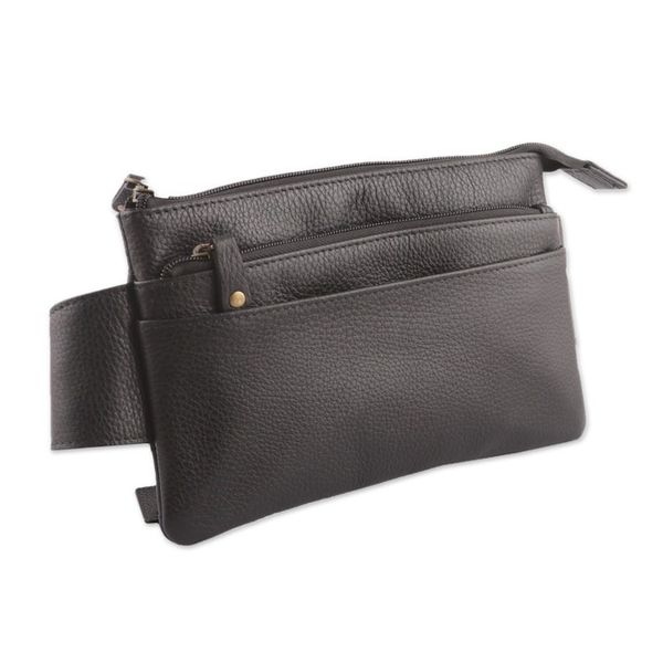 Alternate image for Handcrafted Black Leather Belt Bag with Adjustable Strap Handy Traveler