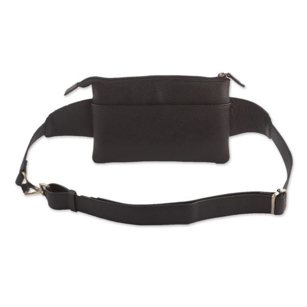Alternate image for Handcrafted Black Leather Belt Bag with Adjustable Strap Handy Traveler