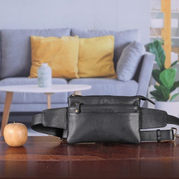 Alternate image for Handcrafted Black Leather Belt Bag with Adjustable Strap Handy Traveler