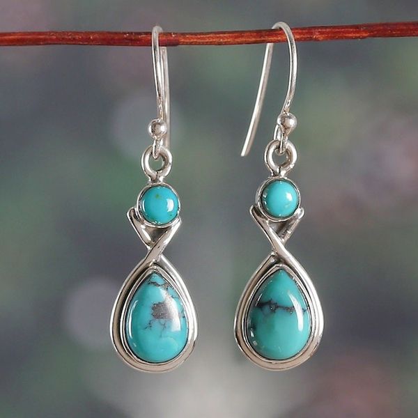 Alternate image for Infinity Symbol-Themed Recon Turquoise Stone Dangle Earrings Lagoons of Infinity