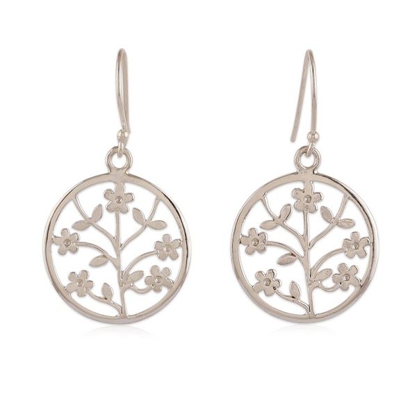 Alternate image for Openwork Silver Dangle Earrings with Floral and Leaf Motifs Floral Openwork