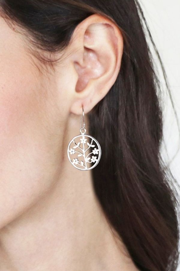 Alternate image for Openwork Silver Dangle Earrings with Floral and Leaf Motifs Floral Openwork