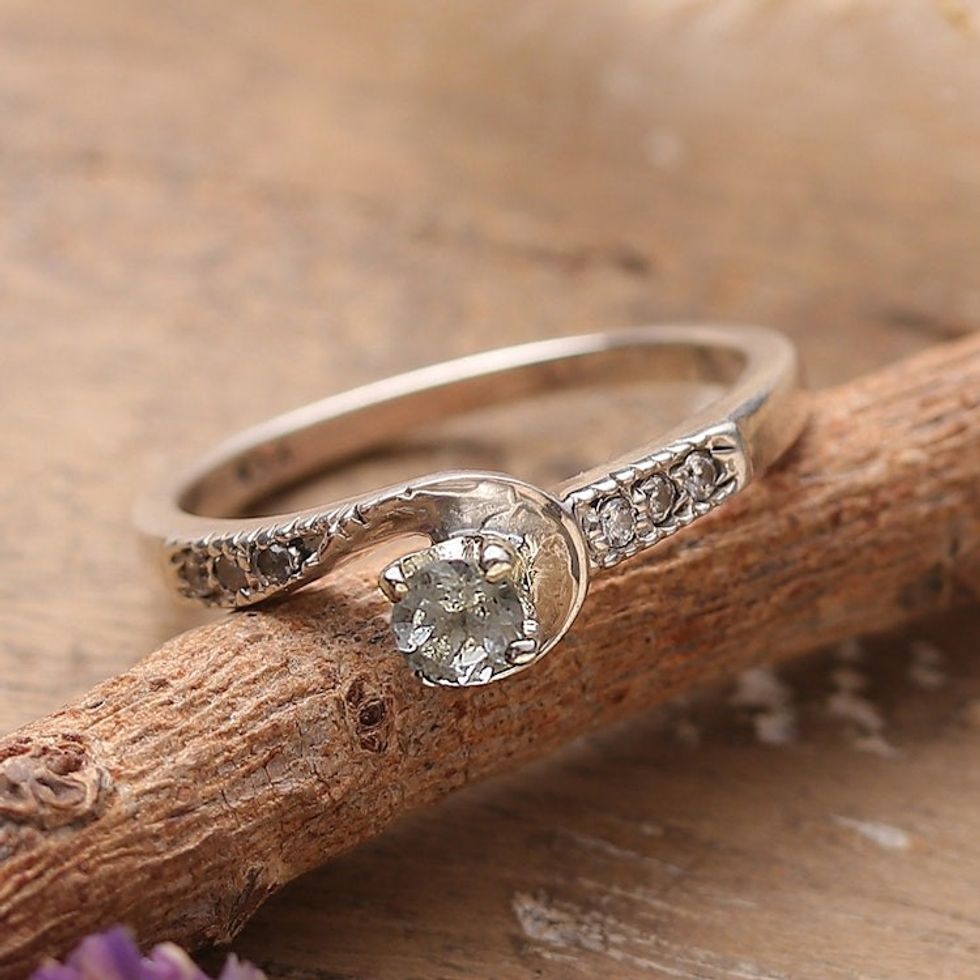 Blue Topaz Cubic Zirconia Sterling Silver Cocktail Ring 'Sublime Sparkle'