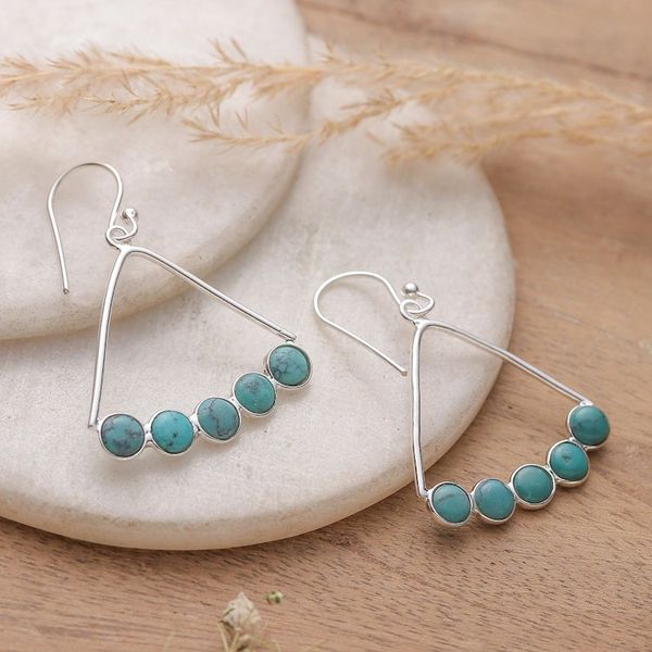 Alternate image for Reconstituted Turquoise Cluster Silver Dangle Earrings Dazzling Clusters