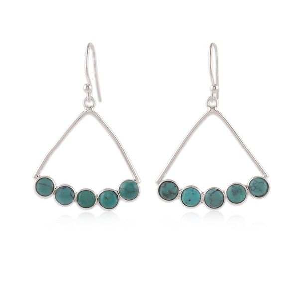 Alternate image for Reconstituted Turquoise Cluster Silver Dangle Earrings Dazzling Clusters