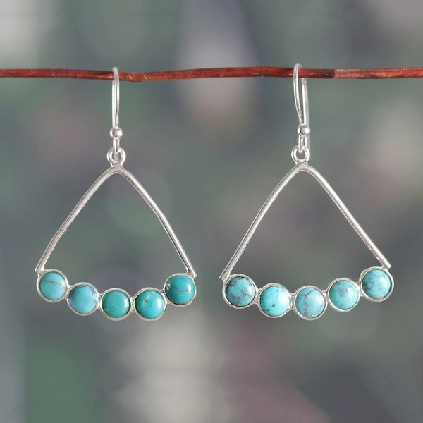 Alternate image for Reconstituted Turquoise Cluster Silver Dangle Earrings Dazzling Clusters