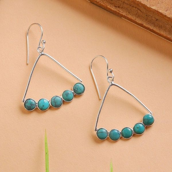 Alternate image for Reconstituted Turquoise Cluster Silver Dangle Earrings Dazzling Clusters