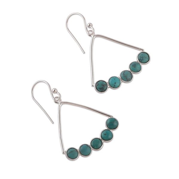 Alternate image for Reconstituted Turquoise Cluster Silver Dangle Earrings Dazzling Clusters