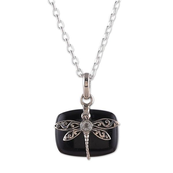 Alternate image for Dragonfly-Themed Black Onyx Pendant Necklace with Quartz Gem Mysterious Flutter