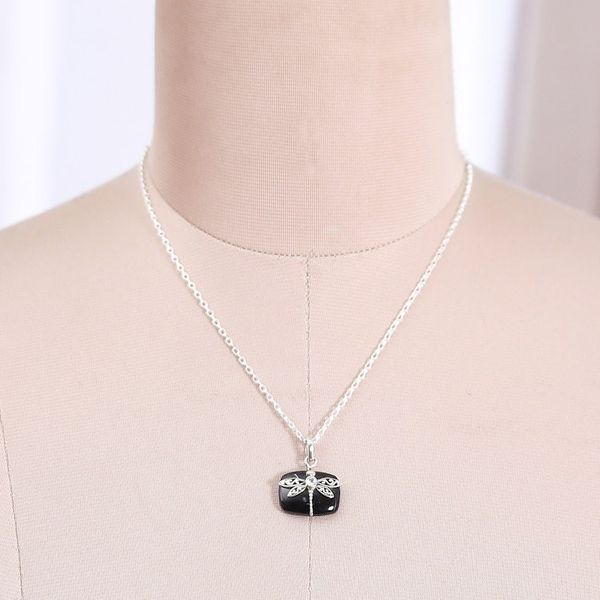 Alternate image for Dragonfly-Themed Black Onyx Pendant Necklace with Quartz Gem Mysterious Flutter