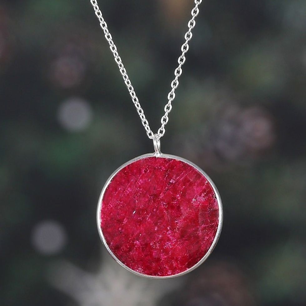 58-Carat Round Ruby Pendant Necklace in a Checkerboard Cut 'Sublime Caprice'