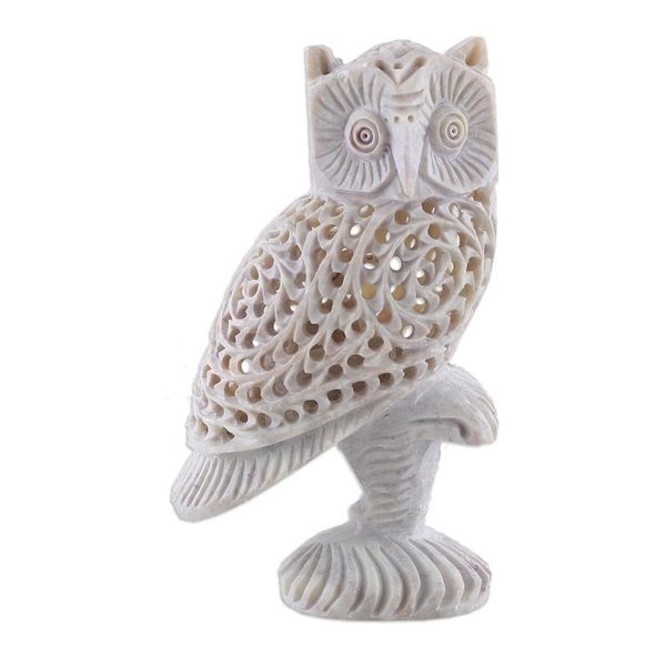 Alternate image for Owl-Themed Jali Soapstone Sculpture Hand-Carved in India Nocturnal Whisper