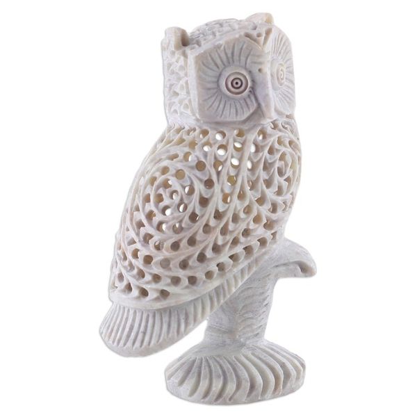 Alternate image for Owl-Themed Jali Soapstone Sculpture Hand-Carved in India Nocturnal Whisper
