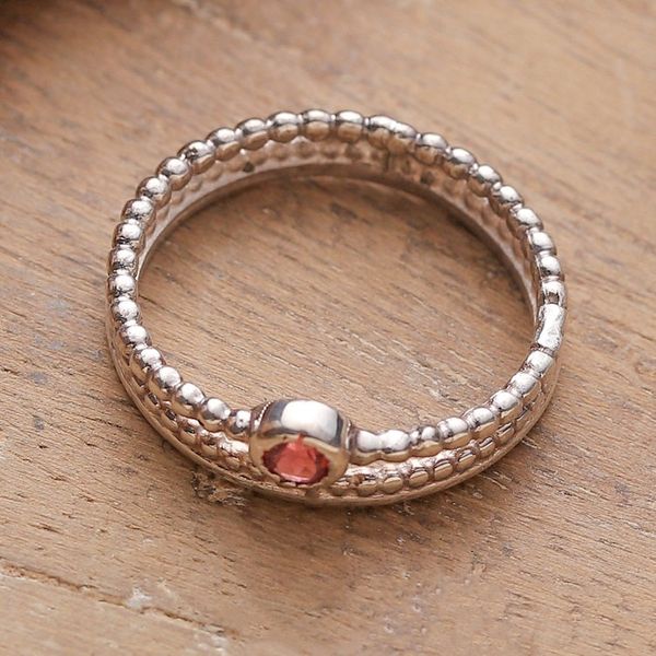 Alternate image for Double Band Modern Garnet Sterling Silver Solitaire Ring Fiery Minimalism