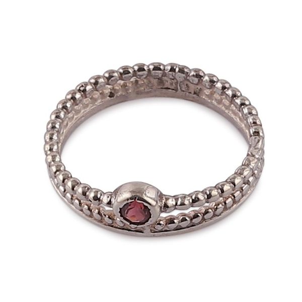 Alternate image for Double Band Modern Garnet Sterling Silver Solitaire Ring Fiery Minimalism
