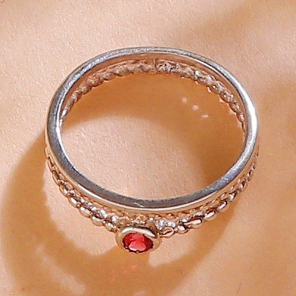 Alternate image for Double Band Modern Garnet Sterling Silver Solitaire Ring Fiery Minimalism