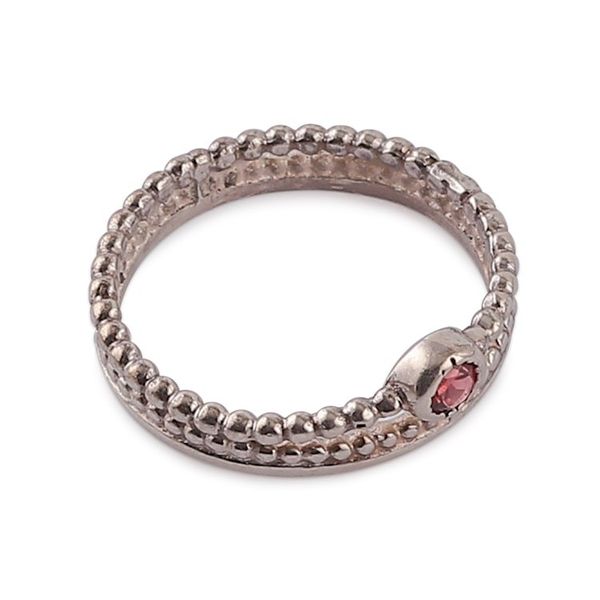 Alternate image for Double Band Modern Garnet Sterling Silver Solitaire Ring Fiery Minimalism
