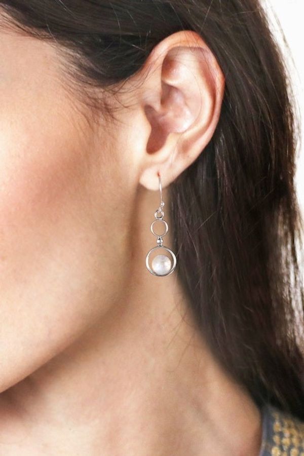 Alternate image for Polished Rainbow Moonstone Sterling Silver Dangle Earrings Dancing Moon