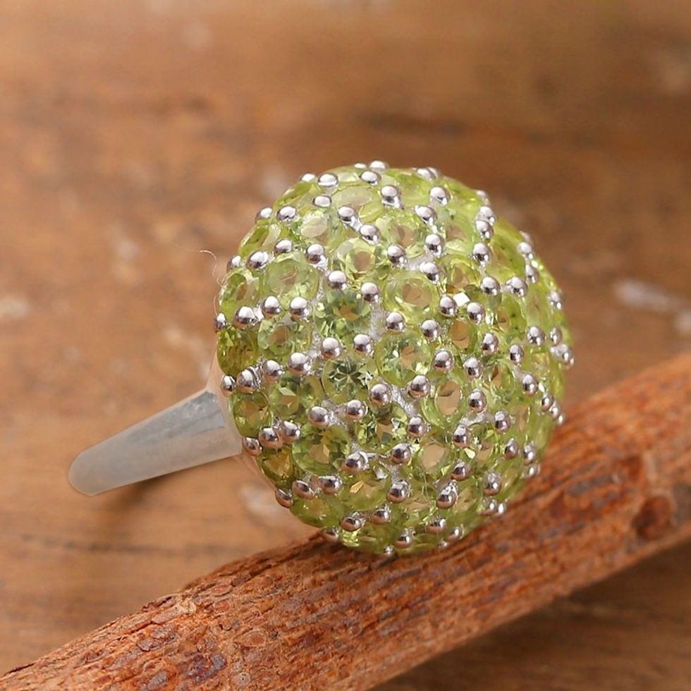 1-Carat Natural Peridot Cluster Cocktail Ring Made in India 'Gleaming Forest'