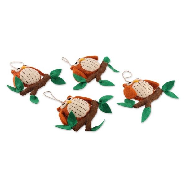 Alternate image for Handmade Set of 4 Owl-Shaped Wool Felt Ornaments from India Owl Message