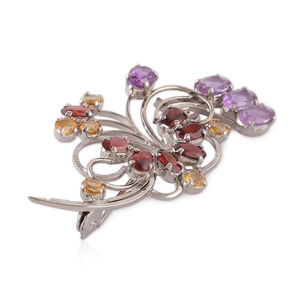 Alternate image for Floral Rhodium-Plated 9-Carat Multi-Gemstone Brooch Pin Graceful Bouquet