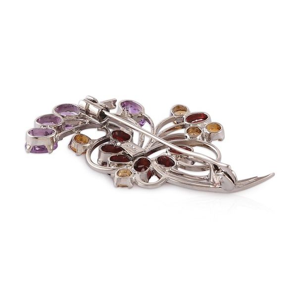 Alternate image for Floral Rhodium-Plated 9-Carat Multi-Gemstone Brooch Pin Graceful Bouquet