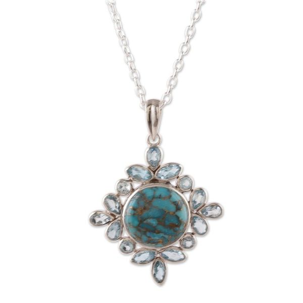 Alternate image for Reconstituted Turquoise Blue Topaz Silver Pendant Necklace Bold Fascination
