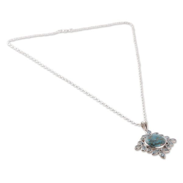 Alternate image for Reconstituted Turquoise Blue Topaz Silver Pendant Necklace Bold Fascination