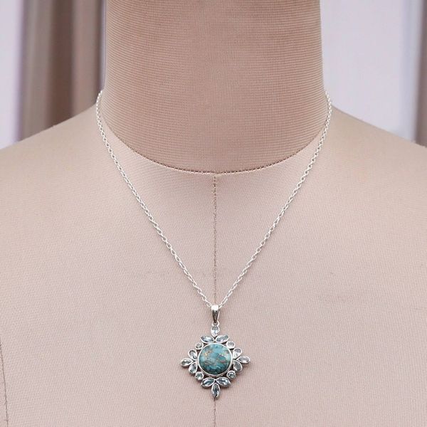 Alternate image for Reconstituted Turquoise Blue Topaz Silver Pendant Necklace Bold Fascination