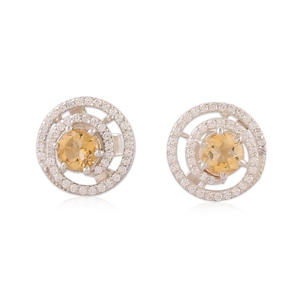 Alternate image for Rhodium-Plated Citrine Cubic Zirconia Button Earrings Sunlit Sparkle