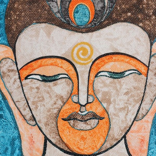 Alternate image for Signed Buddha-Themed Acrylic on Canvas Painting from India Divine Harmony