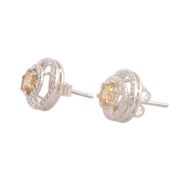 Alternate image for Rhodium-Plated Citrine Cubic Zirconia Button Earrings Sunlit Sparkle