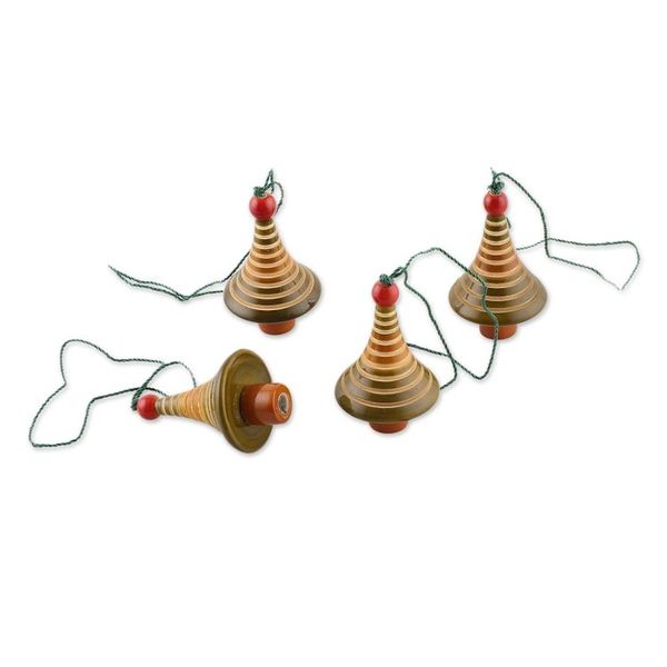 Alternate image for Indian Handmade 4-Piece Set of Wooden Channapatna Ornaments Evergreen Holiday