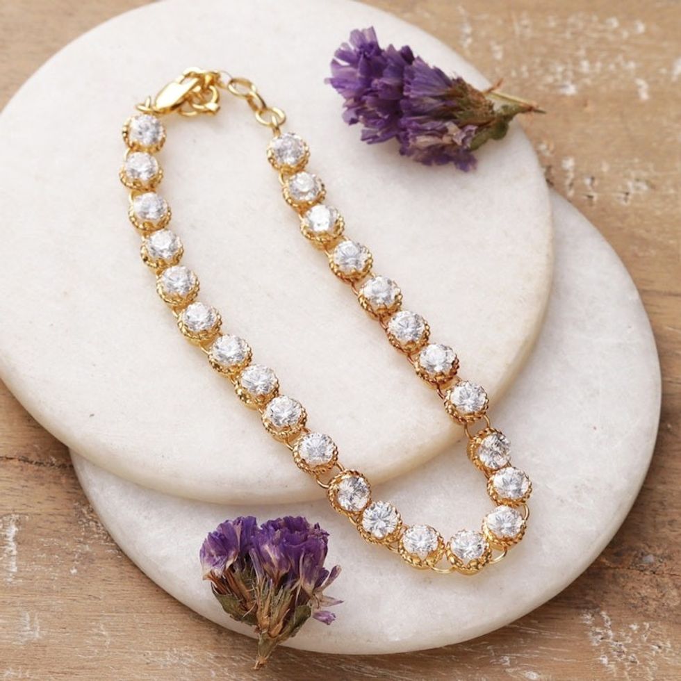 Gold-Plated 12-Carat Cubic Zirconia Tennis Style Bracelet 'Victorious Sparkle'