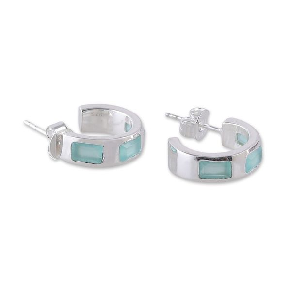 Alternate image for Minimalist 1-Carat Chalcedony Half-Hoop Earrings from India Aqua Hoops