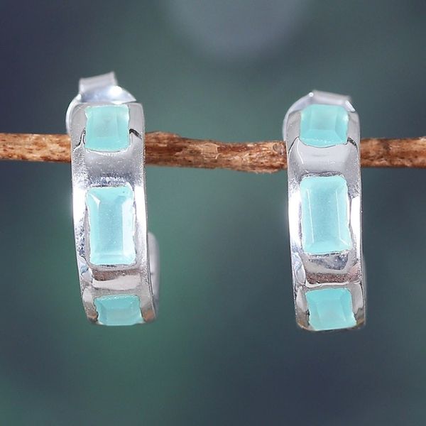 Alternate image for Minimalist 1-Carat Chalcedony Half-Hoop Earrings from India Aqua Hoops