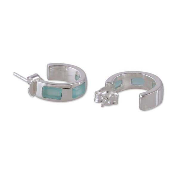 Alternate image for Minimalist 1-Carat Chalcedony Half-Hoop Earrings from India Aqua Hoops