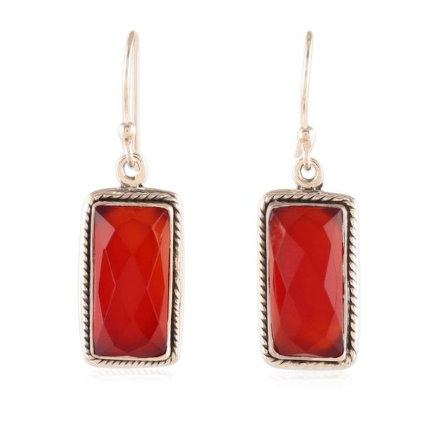 Alternate image for 7-Carat Faceted Checkerboard Cut Carnelian Dangle Earrings Fiery Portals