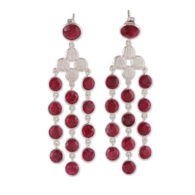 Alternate image for 16-Carat Faceted Ruby and Sterling Silver Waterfall Earrings Capricious Cascades