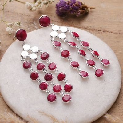 Alternate image for 16-Carat Faceted Ruby and Sterling Silver Waterfall Earrings Capricious Cascades