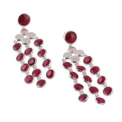Alternate image for 16-Carat Faceted Ruby and Sterling Silver Waterfall Earrings Capricious Cascades