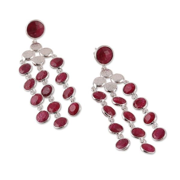 Alternate image for 16-Carat Faceted Ruby and Sterling Silver Waterfall Earrings Capricious Cascades