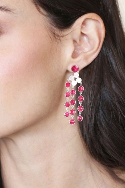 Alternate image for 16-Carat Faceted Ruby and Sterling Silver Waterfall Earrings Capricious Cascades