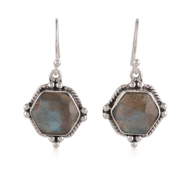 Alternate image for Hexagon-Shaped 6-Carat Natural Labradorite Dangle Earrings Sixth Intuition